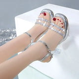 Summer New Round Toe Open Toe Belt Buckle Transparent Sexy Sandals Women Comfort Solid Color High Heels