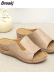 Women Wedge Sandals 2023 Summer Roman Style Open Toe Women's Sandals Vintage Non Slip Leather Casual Beach Shoes Zapatos