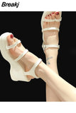 for Women Green Ladies Shoes Wedge with Platform Waterproof Summer 2023 Medium Heels Footwear Wedges Heel One Word