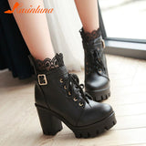 High Heeled Ankle Boots For Women 2023 Korean Style Sweet Ankle Buckle Strap Short Boots Comfy Walking Boots