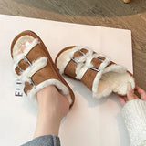Winter Women Buckle Fluffy Slipper Casual Fashion Platform Soft Artificial Fur Slides