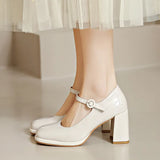 High Heels Shoes Female 2024 Sexy Ankle Straps Black Red Heeled Mary Jane Shoes Thick-Heeled Party Dress