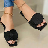 New Fashion Beach Shoes Woman Summer Flat Sandals Plus Size Round Buckle Solid Flats Female Casual Slippers Ladies
