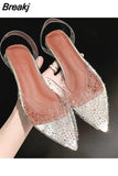 PVC Transparent Women Pumps Sandals Crystal Mid Heels Pumps Rhinestone Pointed Toe Women Bridesmaid Wedding Shoes