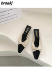 Women Slippers 2023 French Gentle Pleated Lazy Mule Drag Square Toe Flat Heels Brand Sandals Casual Slides Summer Shoes