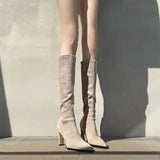 Pointed Toe Ladies Boots Elastic Winter Knee High Shaft Shoes for Women Elegant Heeled Long Heels Goth Demi-season