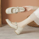 Breakj Heel Single Shoes Women 2023 New Summer French Mary Jane Women's Shoes Mouth College Soft Bottom White Small Leather Shoes