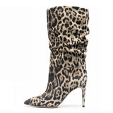 Furtado 2023 Spring Autumn Fashion boots stilettos heels mid calf Boots Elegant sexy pleated boots big size