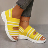 Stripe Knitted Wedge Sandals Women 2024 Cover Heels Platform Sandles Woman Plus Size Summer Thick Sole Beach