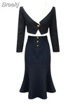 Black 2 Piece Dress Set Office Lady Long Sleeve Short Blazers + Elegant Slim Midi Skirt Woman Korean Suit 2023