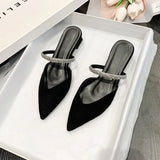Fashion High Heeled Mules Women Flip Flops Closed Modern Slides Summer Shoes Women Sandals Pointed Toe Crystal