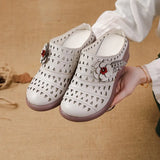 New Loose Cake Bottom Casual Women's Shoes National Wind Leather Flower Hollow Out Women's Slippers Breathable Comfortable Hole Hole