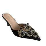 Glitter Slides Woman's Slippers String Bead Thin Heels Pointed Toe Heeled Mules Jelly 2023 Soft High Crystal Rubber