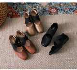 Elastic band ballet flats woman designer shoes for women heels loafers retro square toe grandma shoes femme