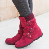 Women Warm Snow Boots Arrival Flat Plush Casual Ladies Shoes Plus Size Autumn Winter Buckle Female Mid Calf