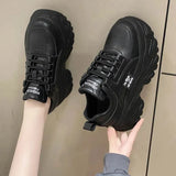 White Black Chunky Dad Sneakers Women 2023 Autumn Thick Bottom Vulcanized Shoes Woman Pu Leather Platform Sneaker