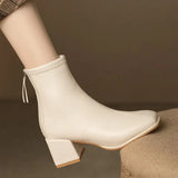 Winter New British Style Back Zipper Fashion Boots Women's Rough Heel Leather Suede Versatile Short Boots