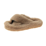 Winter Women Slippers Faux Fur Fully Wrapped Sole Vamp Furry Slippers Black Female Warm Flats Large Size Slides Cozy