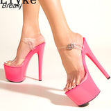 Fashion Open Toe Platform High Heels Sandals Women PVC Transparent Ankle Strap Ladies Summer Party Pole Dance Shoes