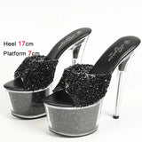 Clear Slippers Platform Outside Sandals Bling Sequined Nightclub Women Shoes Summer 2024 New Transparent Super High