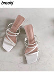 New Summer Slippers Low Heels Slides Female Peep Toe Square Heel Slipper Brand Sandals Women Slipper Big Size 41 Flip