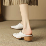 Half Slippers Female Autumn Summer 2024 New Korean Version Wearing Thick Heel Sandals Pointed Lazy Middle Heel Muller