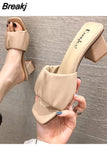 2023 Women Peep Toe Casual Bow Knot Pot Square Heels Slipper Slip on Breathable Beach Summer Sandals Shoes Thick