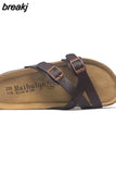 2023 New Summer Cork Slippers Women Casual Solid Color Flip Flops Holiday Beach Outside Slides