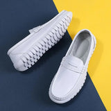 White Men Casual Shoes Soft Leather Comfortable Doctor Nurse Work Flats Business Loafers Men Designer