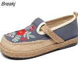 Women Shoes 2021 New Cotton Linen Embroider Retro Concise Round Toe Flower National Style Handmade Ladies