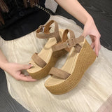 Women Leisure Wedges Heeled Shoes Fashion Summer New Sandals Black Party Platform High Heels Shoe Sandalias Mujer Size
