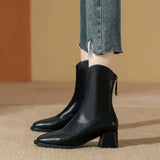 Winter New Women's Naked Boots with Velvet on The Outside for Warm Back Zipper High Heels Comfortable Short Boots for