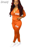 Fall PINK Letter Print Tracksuits Women Zip Hooded Long Sleeve Coat And Pants Two Piece Set Female Casual Sport