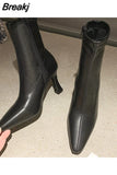 Fashion 2023 Solid Color Side Zipper High Heel Ankle Boots Thin Boots Pointed Thin Heel Ankle Boots Women's Shoes