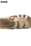 2023 New Fashion Summer Cork Slipper Women Casual Beach Non-slip Outside Cut-outs Slip on Slides