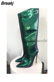 Women's High Boots Gold Silver Pointed Toe Knee-high Boots For Woman Sexy High Heels Party Shoes Ladies Stiletto