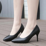Comfortable Genuine Leather Women Black White Wedding Shoes Bride Low Med Thin High Heels Office Work Pumps For