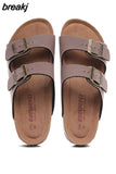 Summer Unisex Beach Holiday Cork Slippers 2023 Men Casual Double Buckle Outside Slides