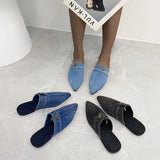 New Womens Slippers Pointed Toe Denim Jeans Flat Slipper Slingbacks Womens Shoes Fashion Sandals Ladies Casual