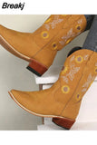 and Winter New Embroidery Cowboy Boots Women's Autumn Western Boots Retro Short Boots Women's Women's Shoes Botas