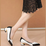 Women's Geometric Pattern Pumps Women Block Chunky Heels Pointed Toe Faux Leather Elegant Trendy Outdoor Shoes Zapatos