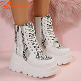 Women's Punk Gothic Platform Wedge Ankle Boots 2023 Hot Sale Round Toe Lace Up Buckle Strap Short Boots Side Zipper Female