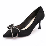 New Single Shoes Autumn and Winter Sexy Pointy Rhinestone Black Mature Women's Thin Heels High-heel Zapatos