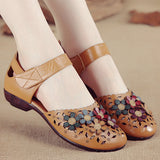 Hot Style Women's Shoes National Wind Handmade Leather Sandals Female Soft Bottom Flower Mother Shoes Comfortable Pregnant Women