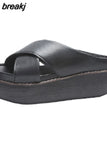 Women Sandals Soft Leather Wedges Shoes Woman Summer Sandals Beach Flip Flops New Platform Sandalias Mujer Wedge Heels