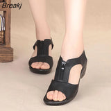 New Black Solid Women Sandals Summer Pumps Shoes Casual Wedges Zipper High Heels Platform Female Sandals Plus Size