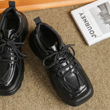 Breakj Leather Shoes Male Ins Square Head Formal Platform Taller Derby Shoes British Style Casual Little Black Shoes