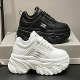 White Black Chunky Dad Sneakers Women 2023 Autumn Thick Bottom Vulcanized Shoes Woman Pu Leather Platform Sneaker