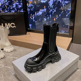 Women's Martens Boots PU Leather White Ankle Boots Autumn Winter Motorcycle Boots Fashion Female Chunky Heel Platform