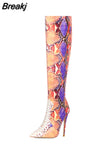 Women Snake Boots Pointed Toe Women's High Boots Ladies Sexy Stiletto High Heels Party Shoes Botas Mujer Demonia